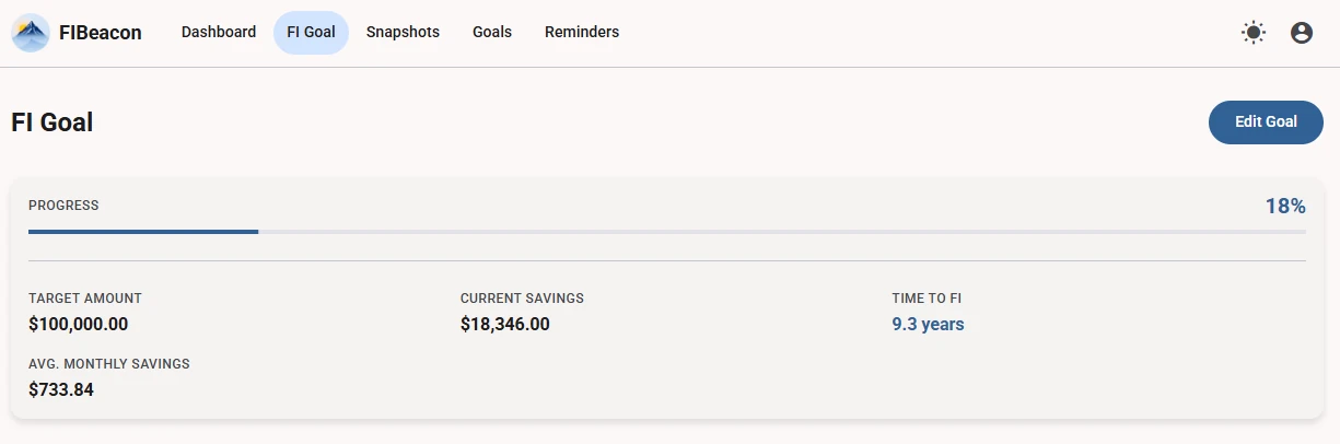 FI goal setup — light theme