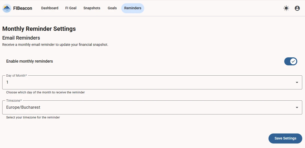 Reminder settings — light theme